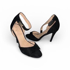 Vince Black Suede Ankle Strap Heels